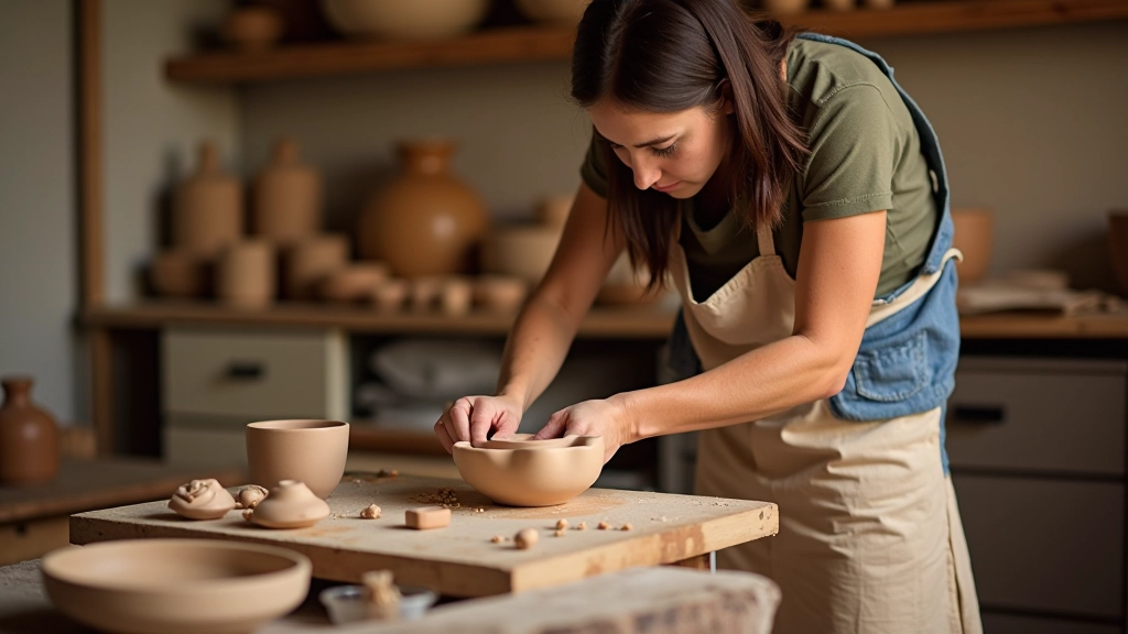 Artesão tradicional trabalhando cerâmica e tecelagem em oficina portuguesa