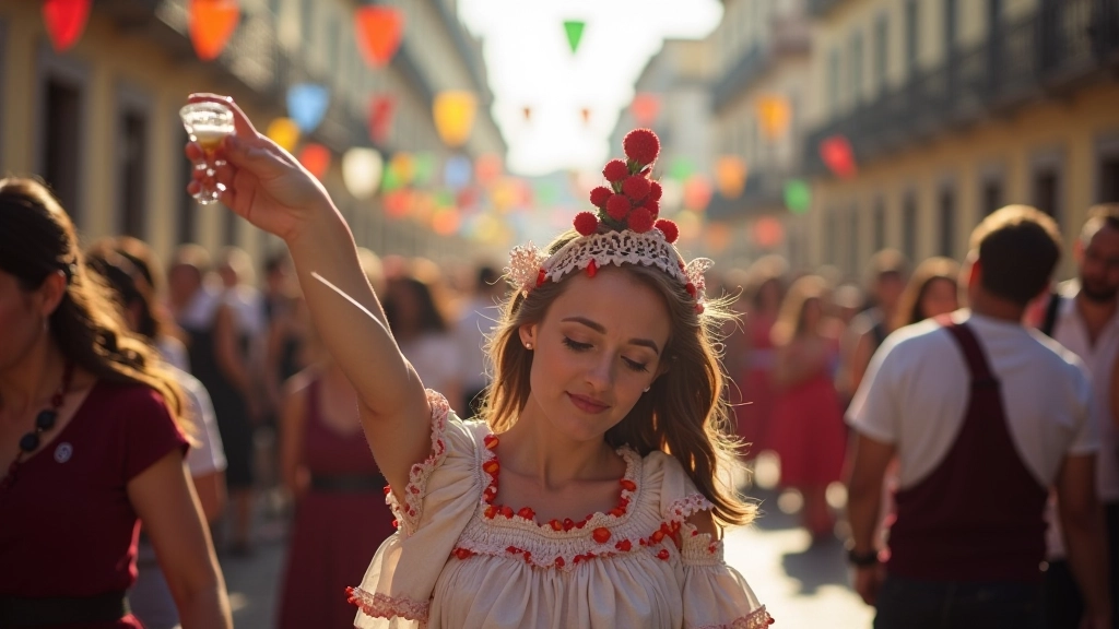 Celebrações das festas maiores de Braga e Guarda, com procissões e multidões em ruas decoradas