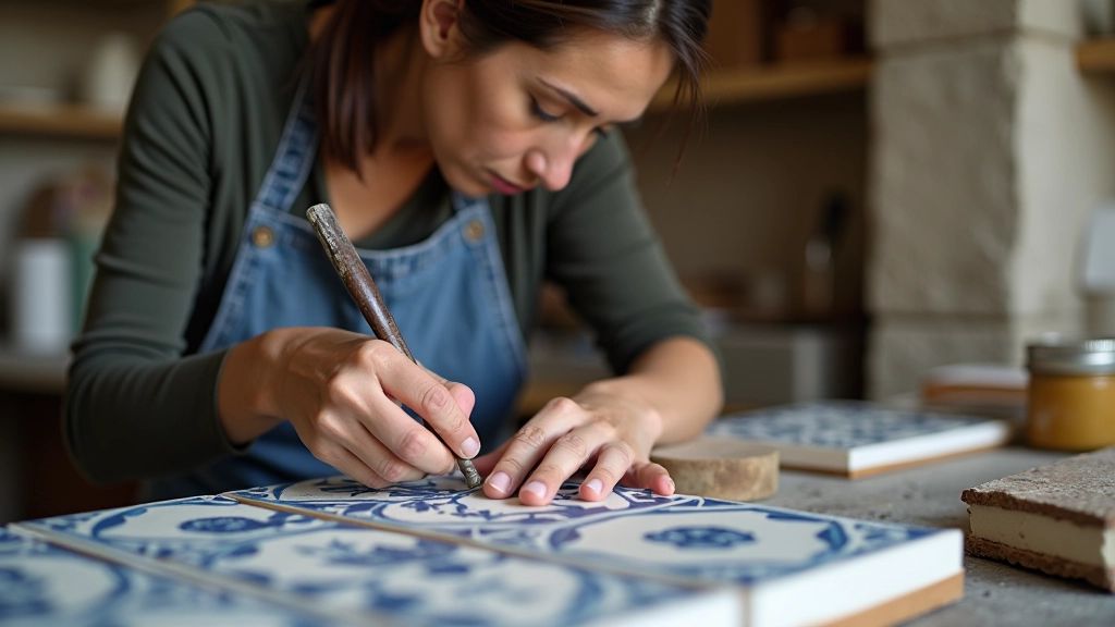 Artesão trabalhando em azulejos tradicional português
