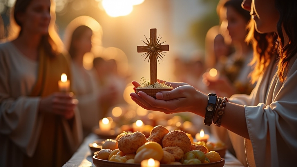 Procissão de romaria com fiéis e decorações religiosas tradicionais portuguesas